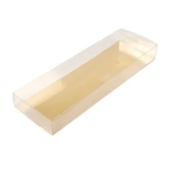 Base dorada para caja de plástico transparente para turrón 25,7 x 8,3 cm