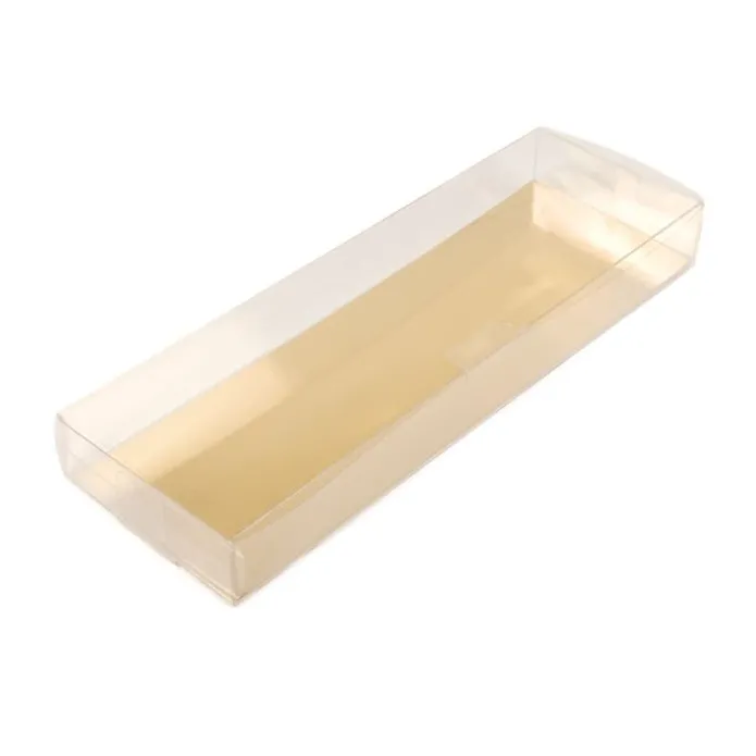 Base dorada para caja de plástico transparente para turrón 25,7 x 8,3 cm