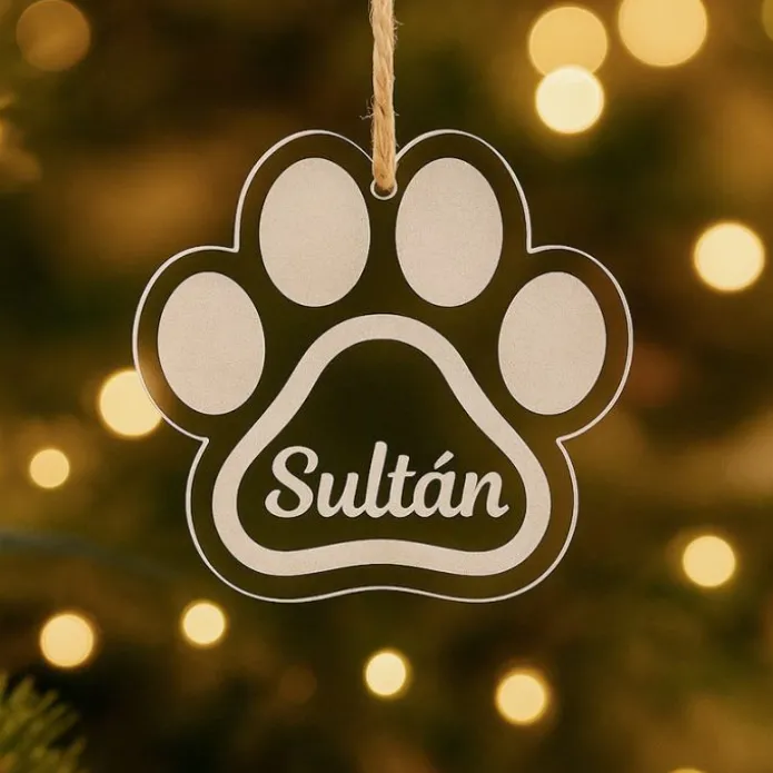 Bola personalizada grabada para árbol de Navidad - Huella de mascota