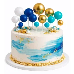 Bolas decorativas azules, blancas y doradas (32) - Azucren