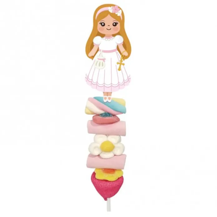 Brocheta de gominolas niña de Comunión rubia