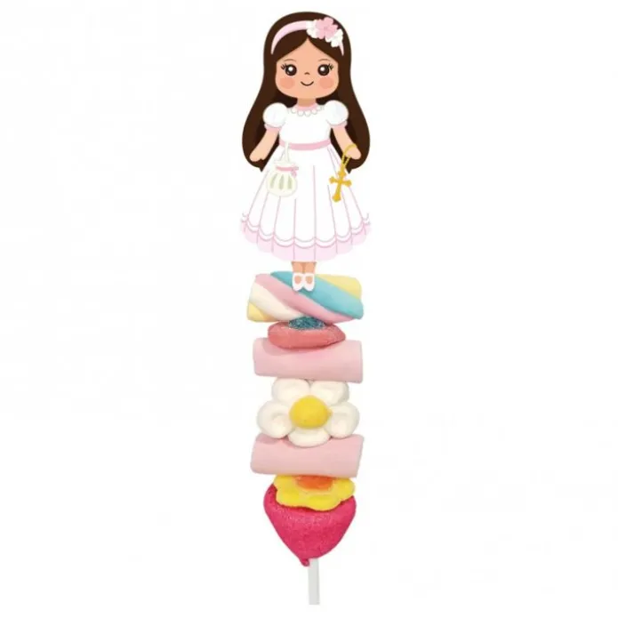 Brocheta de gominolas niña de Comunión morena