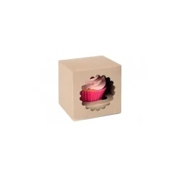 Caja 1 cupcake kraft con ventana ECO-LINE 9 x 9 x 9 cm - House of Marie