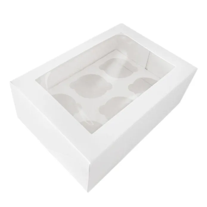 Caja 6 cupcakes blanca con ventana grande 23 x 16,5 x 9 cm - House of Marie