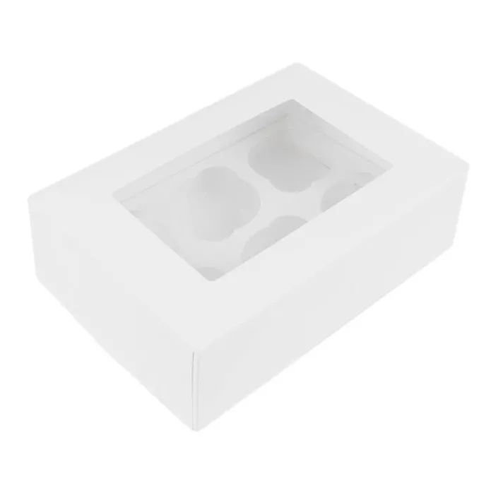 Caja 6 cupcakes blanca con ventana 24,3 x 16,5 x 7,3 cm