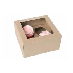 Caja 4 cupcakes kraft con ventana ECO-LINE 18 x 18 x 9 cm - House of Marie