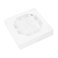 Caja para 16 bombones o pasteles blanca con ventana 15 x 15 x 3,5 cm