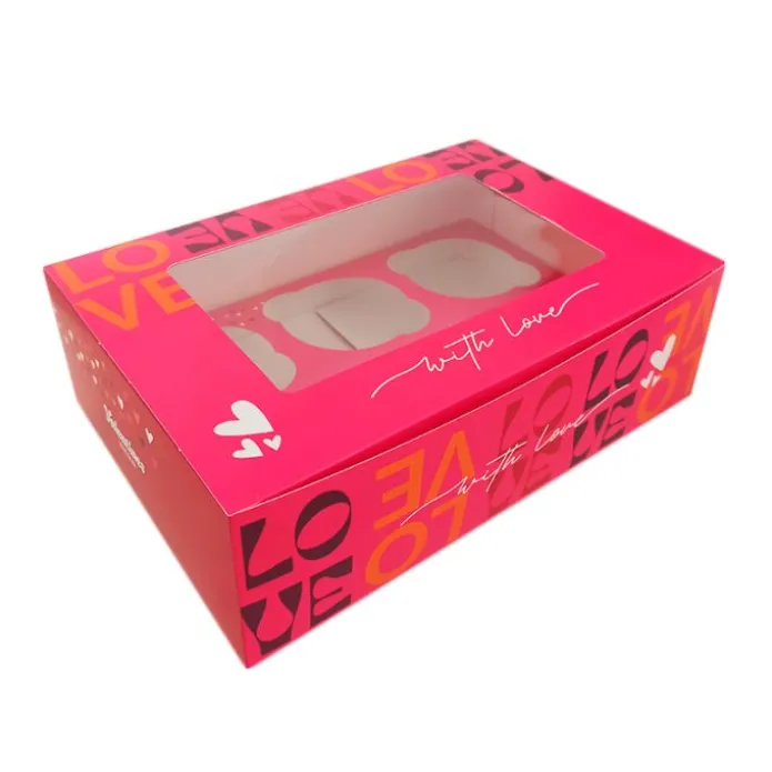 Caja para 6 cupcakes con ventana San Valentín 24 x 16,5 x 7,5 cm - Pastry Colours