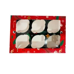 Caja para 6 cupcakes con ventana Merry Christmas Navidad 24 x 16,5 x 7 cm