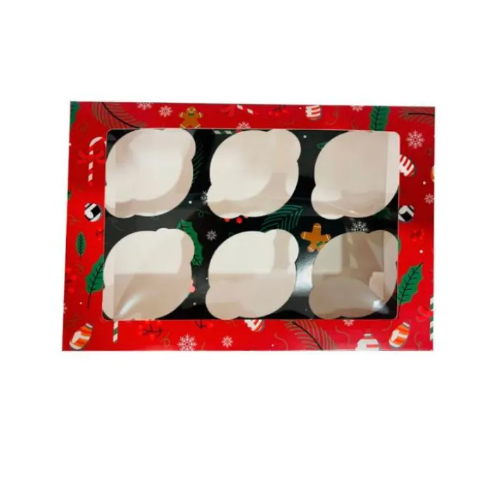 Caja para 6 cupcakes con ventana Merry Christmas Navidad 24 x 16,5 x 7 cm