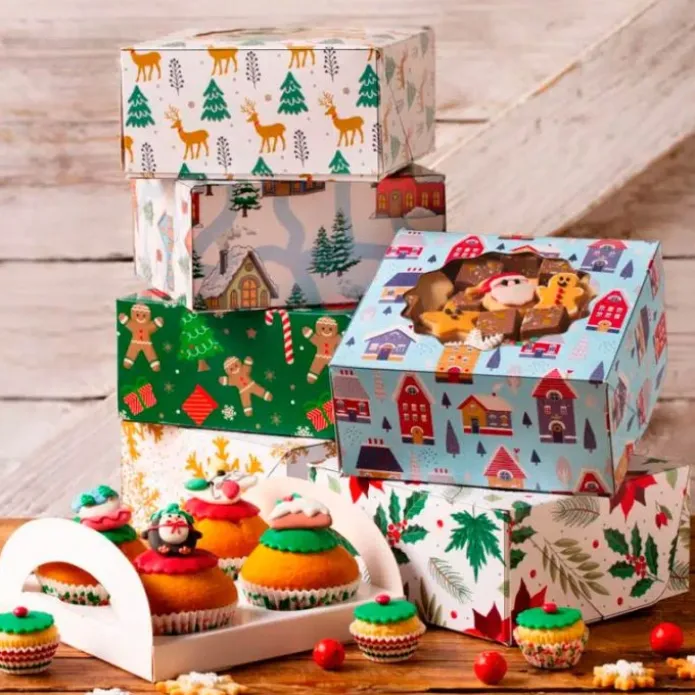 Caja para 4 cupcakes con ventana Adornos navideños 17,5 x 17,5 x 8 cm - Decora