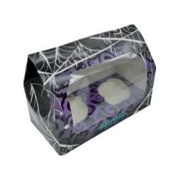 Caja para 2 cupcakes con ventana arañas Halloween 18,5 x 9 x 13 cm