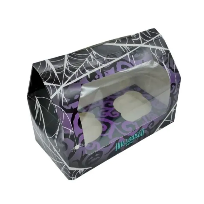 Caja para 2 cupcakes con ventana arañas Halloween 18,5 x 9 x 13 cm