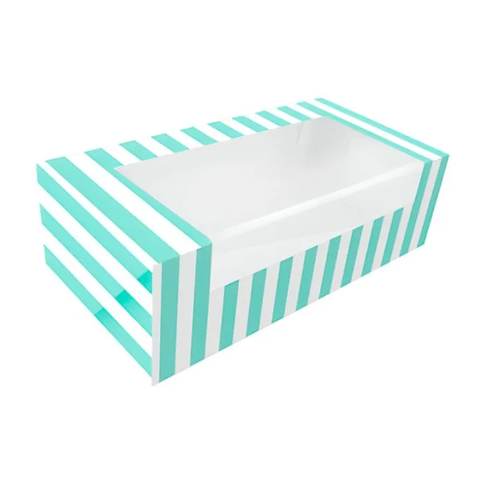 Caja para donuts rayas azul turquesa 18 x 9 x 5 cm - Pastkolor
