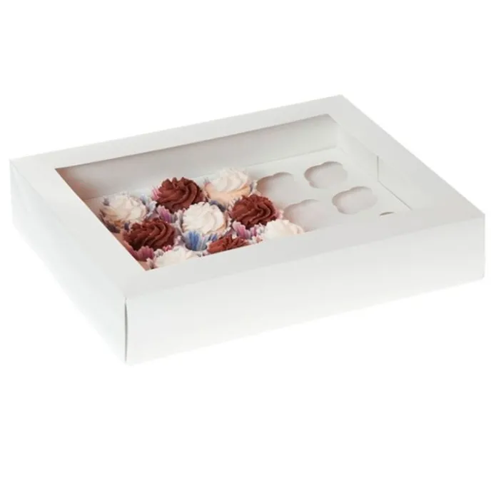 Caja para 24 mini cupcakes blanca con ventana 33 x 24 x 7,5 cm