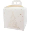 Caja para panettone blanca con árbol y estrellas doradas 20 cm