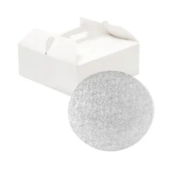 Caja para tarta blanca con asa y cake drum 26 x 26 x 10 cm - Decora