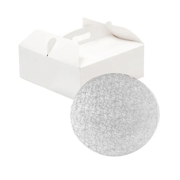 Caja para tarta blanca con asa y cake drum 26 x 26 x 10 cm - Decora
