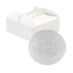 Caja para tarta blanca con asa y cake drum 28,5 x 28,5 x 10 cm - Decora