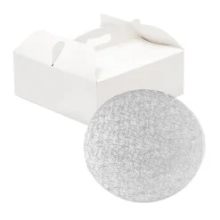 Caja para tarta blanca con asa y cake drum 31 x 31 x 12 cm - Decora