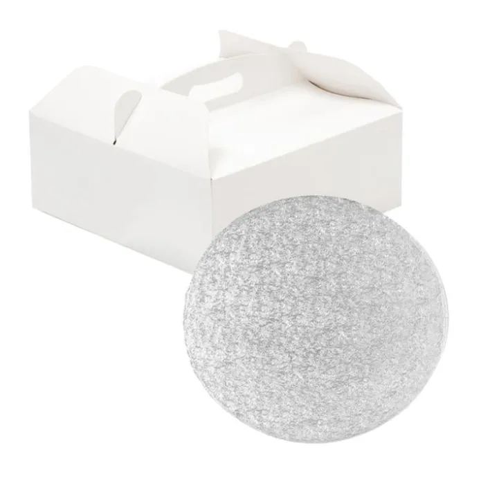 Caja para tarta blanca con asa y cake drum 31 x 31 x 12 cm - Decora