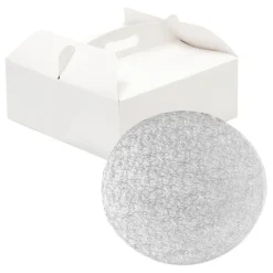 Caja para tarta blanca con asa y cake drum 36 x 36 x 12 cm - Decora