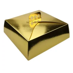 Caja para tarta dorada metalizada con asa 27 x 27 x 10 cm