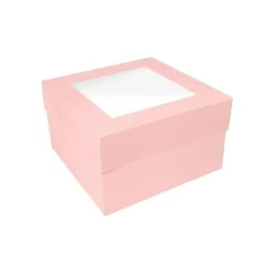 Caja para tarta rosa bebé con ventana 20,3 x 20,3 x 15,2 cm