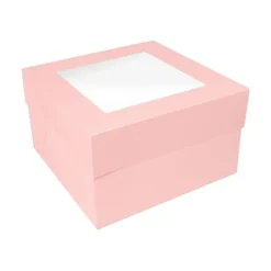 Caja para tarta rosa bebé con ventana 30,4 x 30,4 x 15,2 cm
