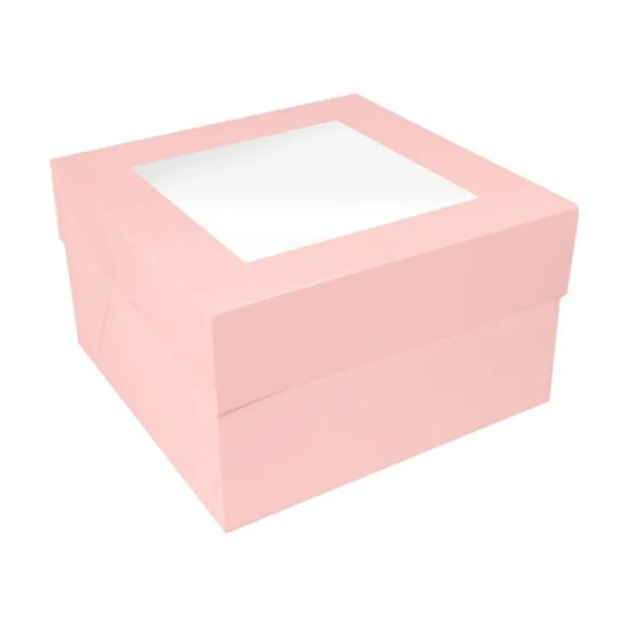 Caja para tarta rosa bebé con ventana 30,4 x 30,4 x 15,2 cm
