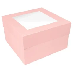 Caja para tarta rosa bebé con ventana 35,5 x 35,5 x 15,2 cm