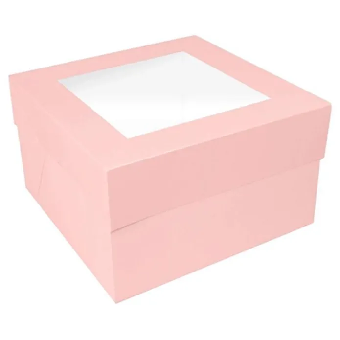 Caja para tarta rosa bebé con ventana 35,5 x 35,5 x 15,2 cm