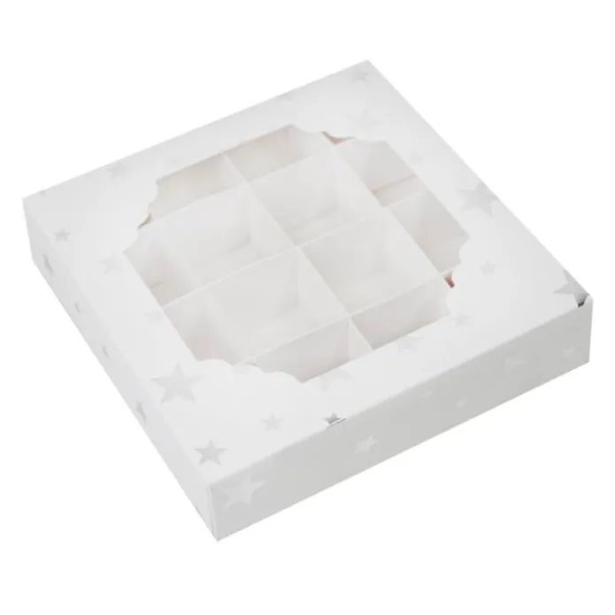 Cajas para 16 bombones o pasteles con ventana estrellas Navidad 15 x 15 x 3,5 cm (5)