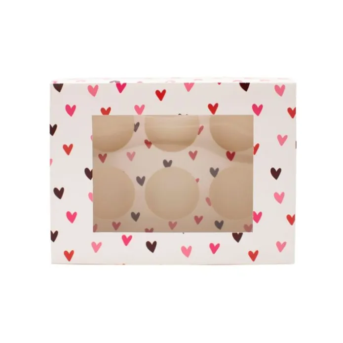 Cajas para 6 cupcakes con ventana corazones 23 x 17 x 10 cm (2)
