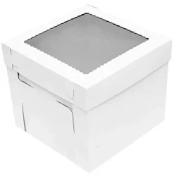 Caja tarta blanca con tapa y ventana 35 x 35 x 15 cm