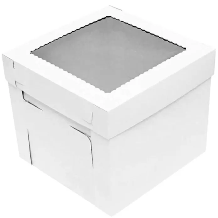 Caja tarta blanca con tapa y ventana 35 x 35 x 15 cm