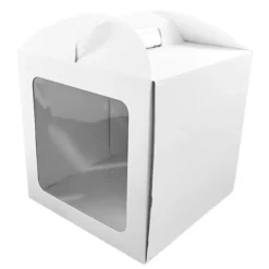 Caja tarta blanca con ventana y asa 30 x 30 x 35 cm