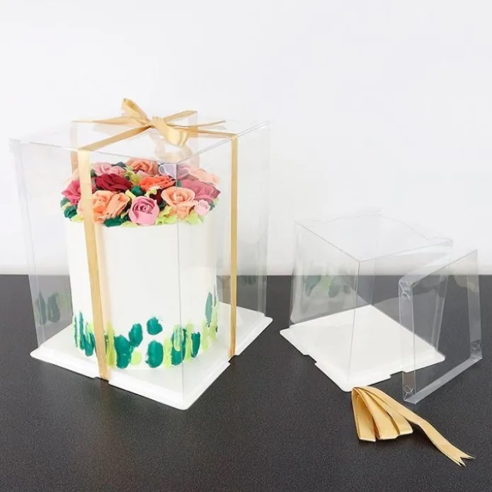 Caja tarta transparente con base, tapa y lazo Crystal 20 cm - PME