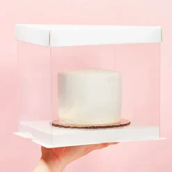 Caja tarta transparente con base y tapa 30 x 30 x 24 cm