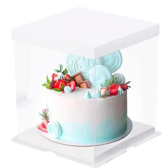 Caja tarta transparente con base y tapa 35 x 35 x 24 cm