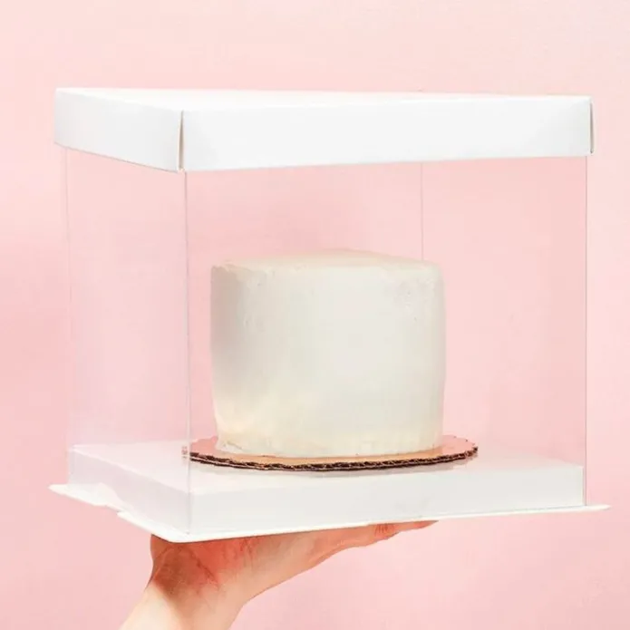 Caja tarta transparente con base y tapa 35 x 35 x 24 cm