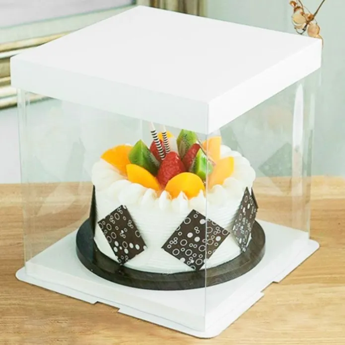 Caja tarta transparente con base y tapa 35 x 35 x 24 cm