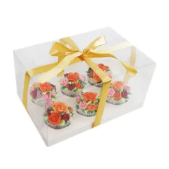 Caja transparente con base, tapa y lazo Crystal 6 cupcakes 27 x 18 x 14 cm - PME
