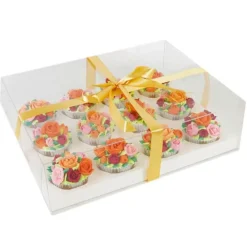 Caja transparente con base, tapa y lazo Crystal 12 cupcakes 34 x 27 x 10 cm - PME