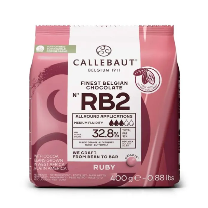 Callets Chocolate Ruby rosa 32,8% 400 g - Sin gluten - Callebaut