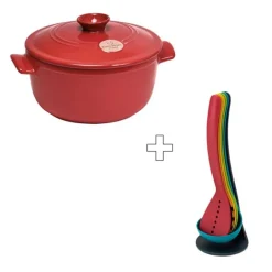 Cocotte redonda roja 22 cm - Cerámica - Emile Henry + REGALO kit utensilios