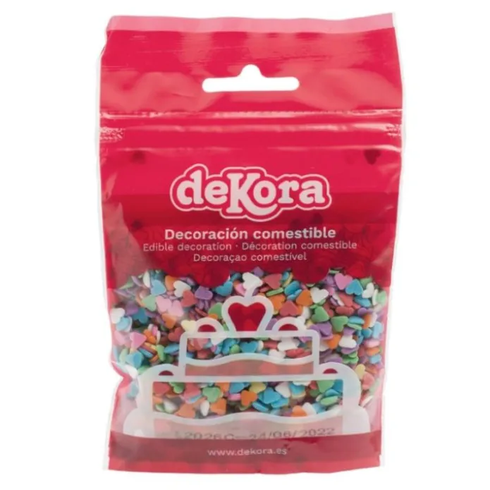 Corazones de azúcar multicolor 100 g - Sin gluten - Dekora