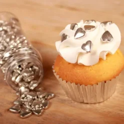 Corazones de azúcar plateados metalizados 80 g - Funcakes