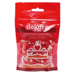 Corazones de azúcar rojos y blancos 100 g - Sin gluten - Dekora