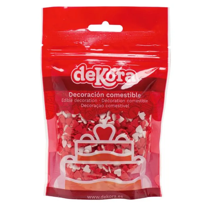 Corazones de azúcar rojos y blancos 100 g - Sin gluten - Dekora